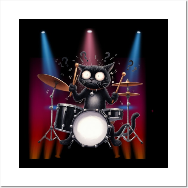 Funny Cat Percussion Drummer Drumming Drums Wall Art by Positive Designer